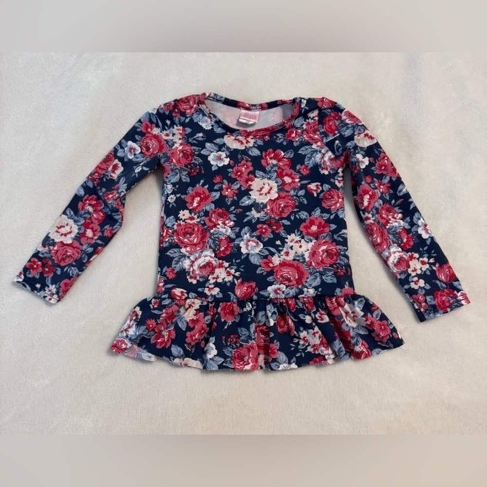 Ricrac and Ruffles Floral Long-Sleeve Rash guard Top 3T